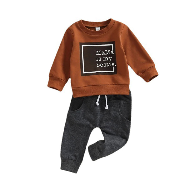 2 Pieces Set Baby Kid Boys Letters Hoodies Swearshirts And Solid Color Pants Wholesale 221206684