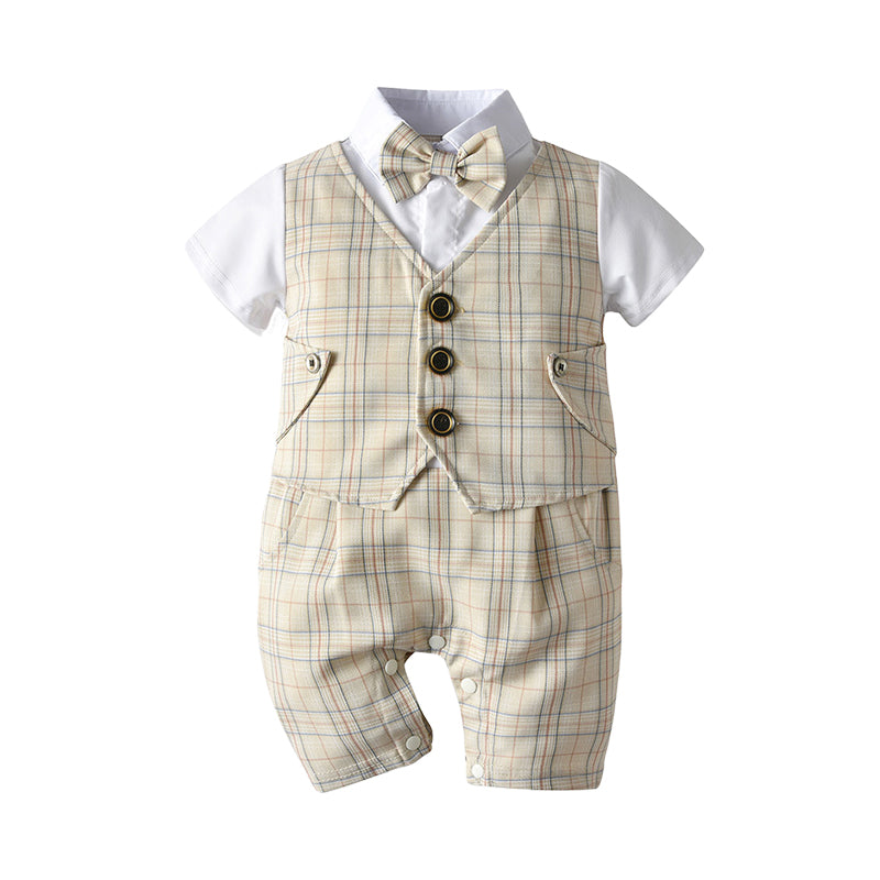 Baby Boys Checked Bow Birthday Jumpsuits Wholesale 22120670