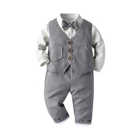 Load image into Gallery viewer, 3 Pieces Set Baby Kid Boys Birthday Party Bow Shirts Striped Vests Waistcoats And Pants Wholesale 221206774
