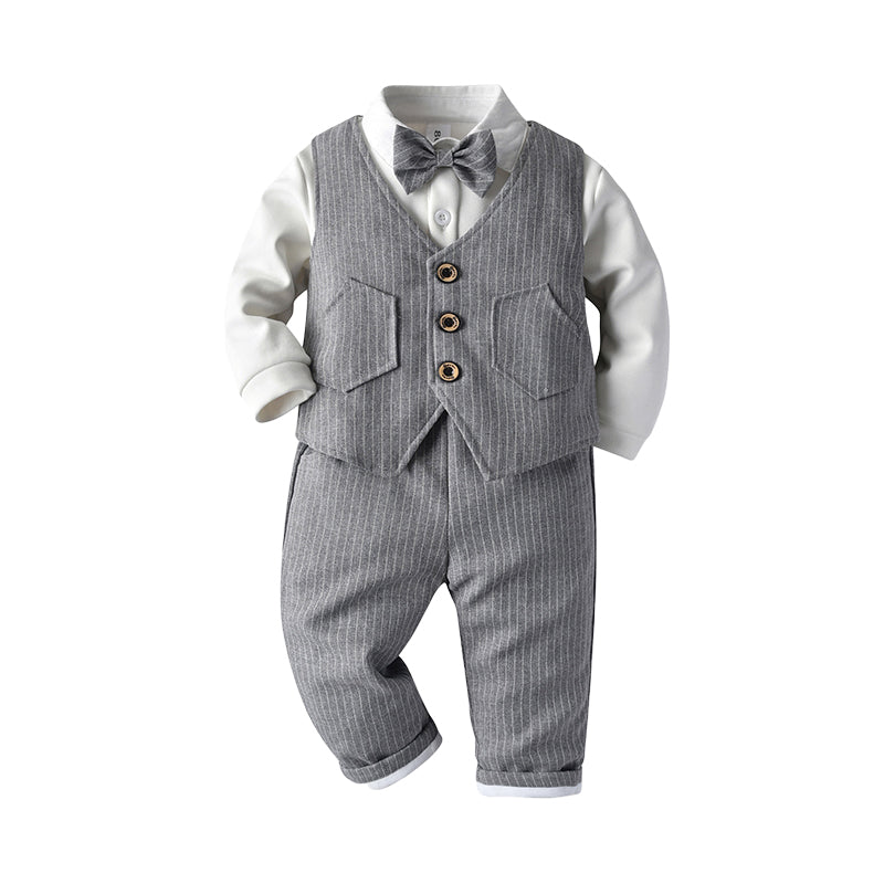 3 Pieces Set Baby Kid Boys Birthday Party Bow Shirts Striped Vests Waistcoats And Pants Wholesale 221206774