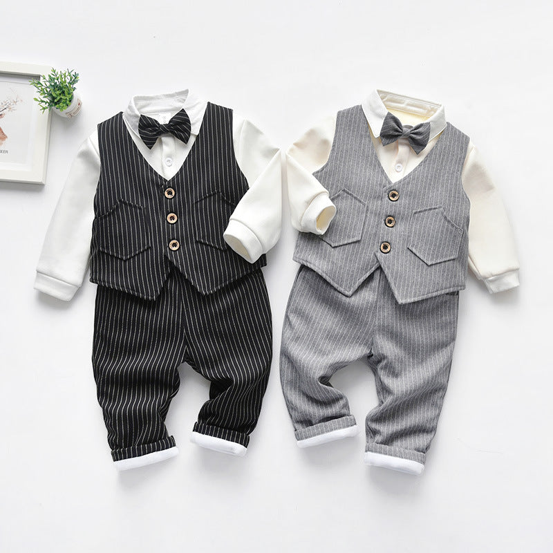 3 Pieces Set Baby Kid Boys Birthday Party Bow Shirts Striped Vests Waistcoats And Pants Wholesale 221206774