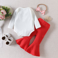 Load image into Gallery viewer, 3 Pieces Set Baby Girls Valentine&#39;s Day Letters Love heart Print Rompers Solid Color Pants And Bow Headwear Wholesale 221206828
