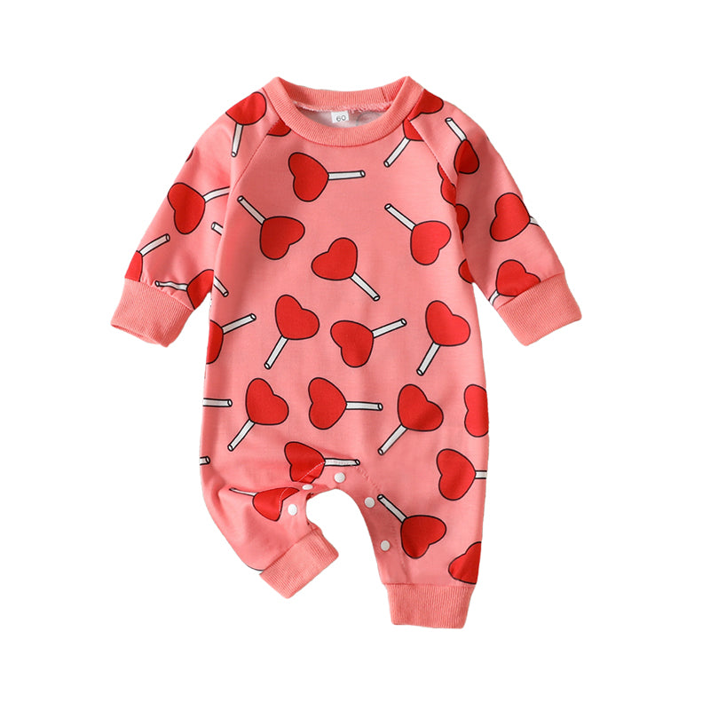 Baby Girls Love heart Print Valentine's Day Jumpsuits Wholesale 221206829