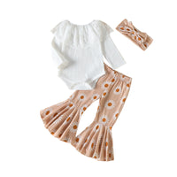 Load image into Gallery viewer, 3 Pieces Set Baby Girls Lace Print Rompers Flower Pants And Bow Headwear Wholesale 221206830
