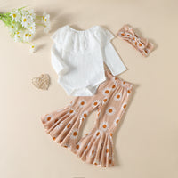 Load image into Gallery viewer, 3 Pieces Set Baby Girls Lace Print Rompers Flower Pants And Bow Headwear Wholesale 221206830
