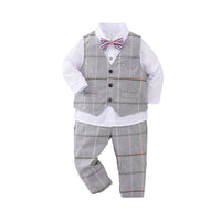 Load image into Gallery viewer, 3 Pieces Set Baby Kid Boys Checked Vests Waistcoats Solid Color Shirts And Pants Wholesale 221206866

