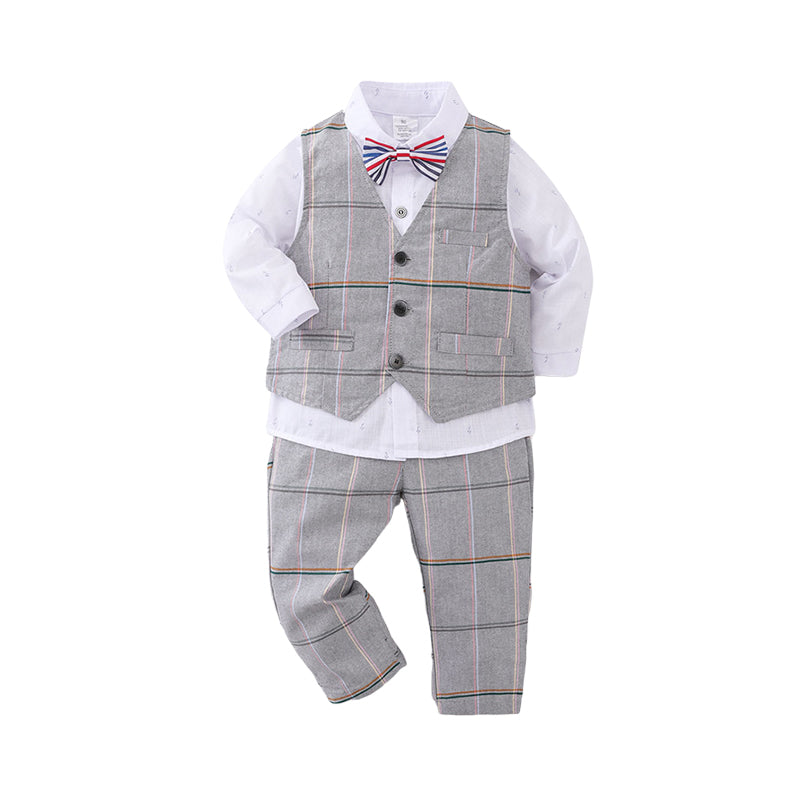 3 Pieces Set Baby Kid Boys Checked Vests Waistcoats Solid Color Shirts And Pants Wholesale 221206866