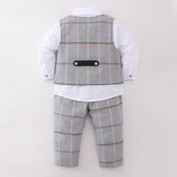 Load image into Gallery viewer, 3 Pieces Set Baby Kid Boys Checked Vests Waistcoats Solid Color Shirts And Pants Wholesale 221206866
