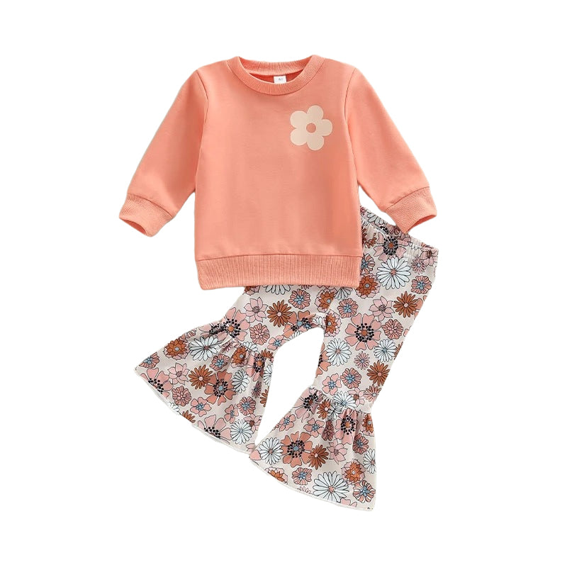 2 Pieces Set Baby Kid Girls Letters Flower Print Tops And Pants Wholesale 221206869