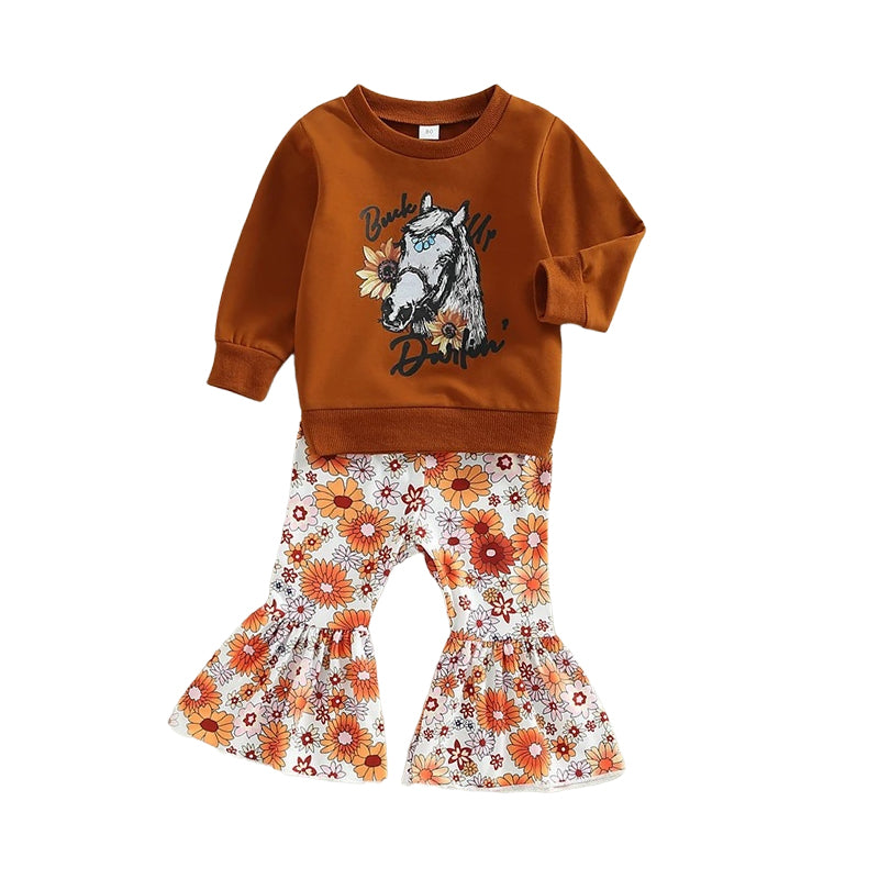 2 Pieces Set Baby Kid Girls Letters Flower Cartoon Print Tops And Pants Wholesale 221206870
