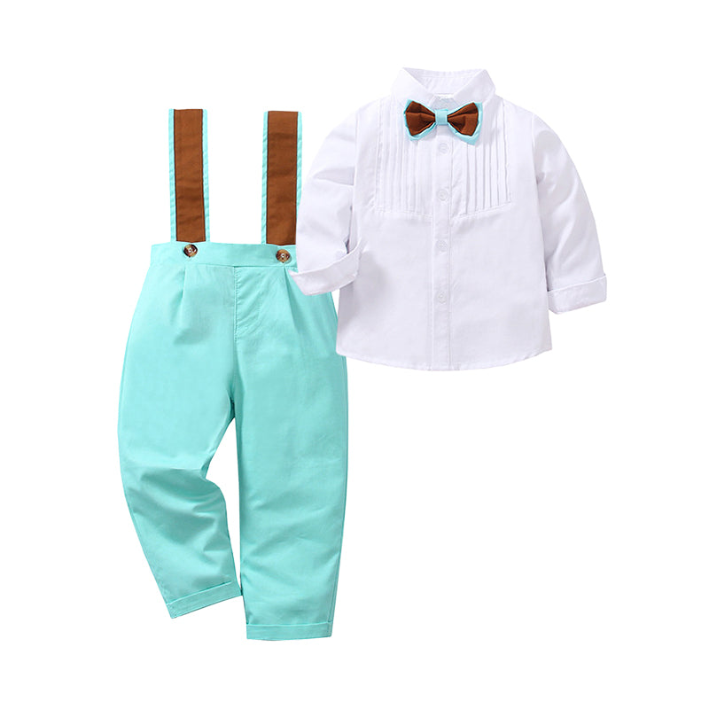 2 Pieces Set Baby Kid Boys Birthday Party Color-blocking Bow Shirts And Jumpsuits Wholesale 221206875