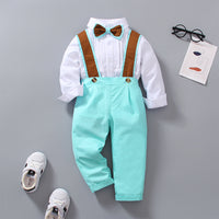 Load image into Gallery viewer, 2 Pieces Set Baby Kid Boys Birthday Party Color-blocking Bow Shirts And Jumpsuits Wholesale 221206875
