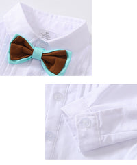 Load image into Gallery viewer, 2 Pieces Set Baby Kid Boys Birthday Party Color-blocking Bow Shirts And Jumpsuits Wholesale 221206875
