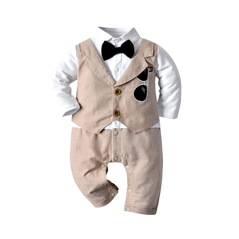 Baby Boys Cartoon Bow Print Jumpsuits Wholesale 22120698