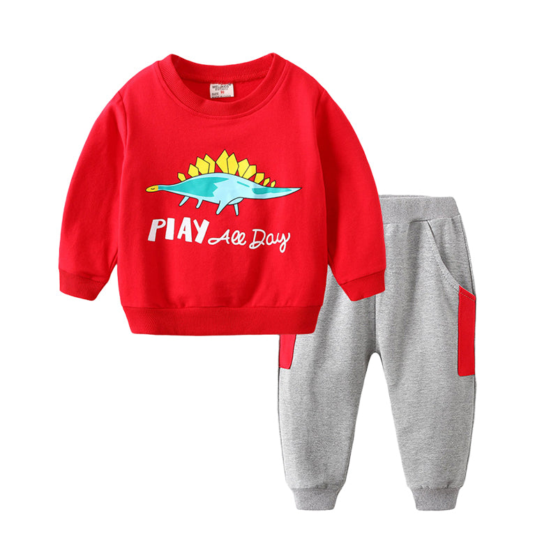 2 Pieces Set Baby Kid Boys Letters Animals Cartoon Print Hoodies Swearshirts And Color-blocking Pants Wholesale 22120912
