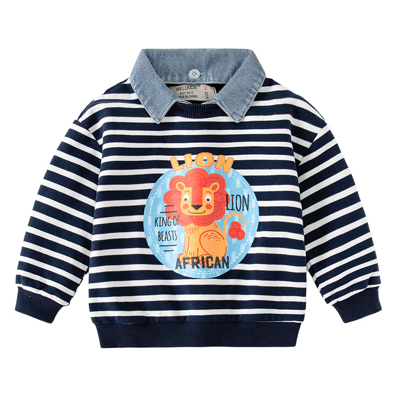 Baby Kid Boys Striped Cartoon Print Hoodies Swearshirts Wholesale 221209148