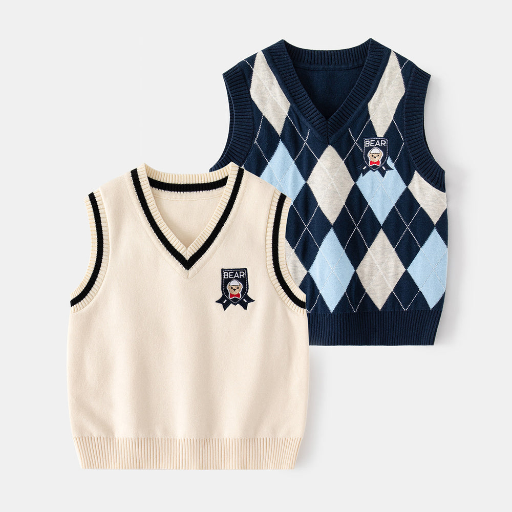 Baby Kid Unisex Letters Checked Cartoon Crochet Vests Waistcoats Wholesale 221209156