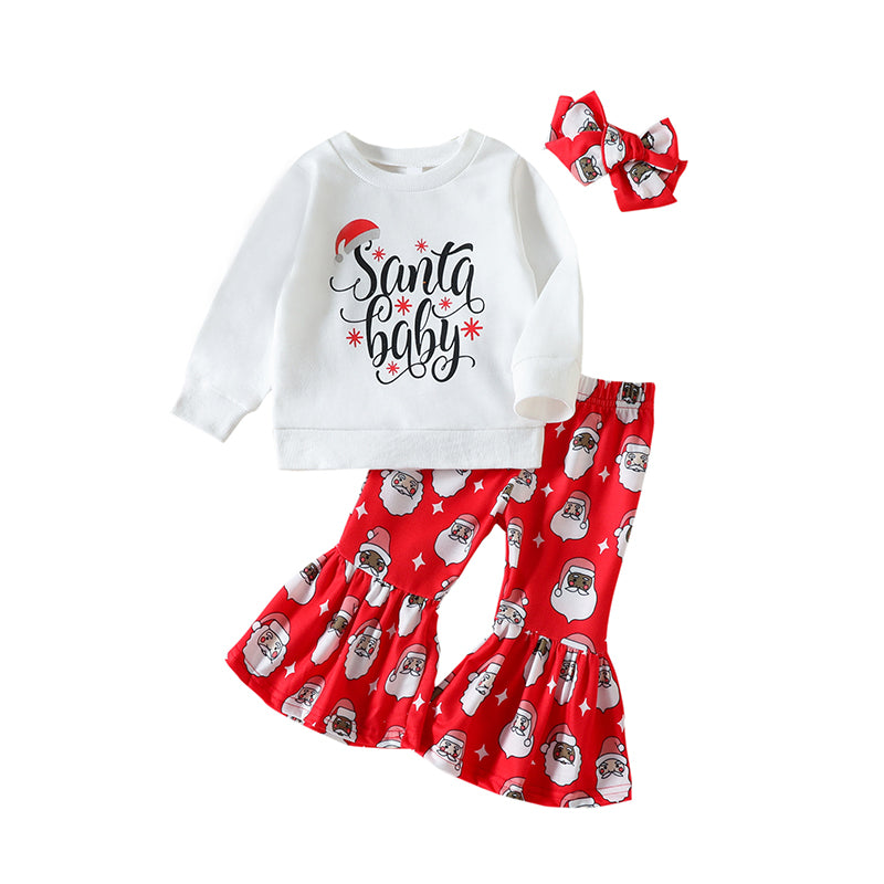 3 Pieces Set Baby Kid Girls Christmas Letters Print Tops Cartoon Pants And Bow Headwear Wholesale 221209310