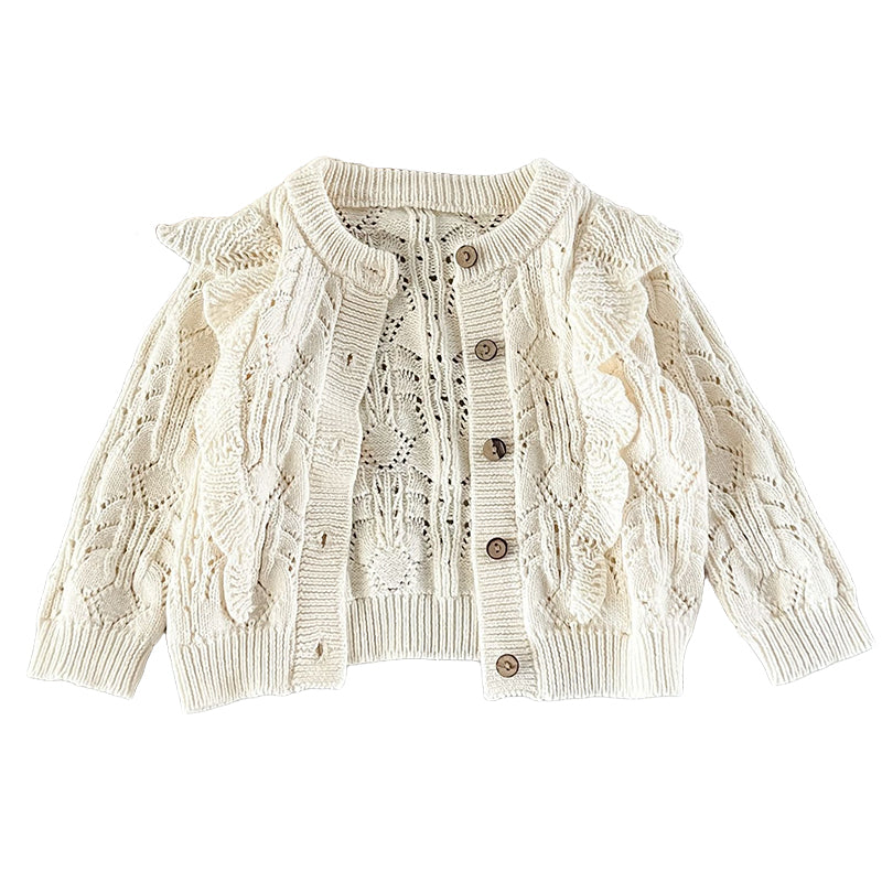 Baby Girls Solid Color Crochet Cardigan Wholesale 221209483