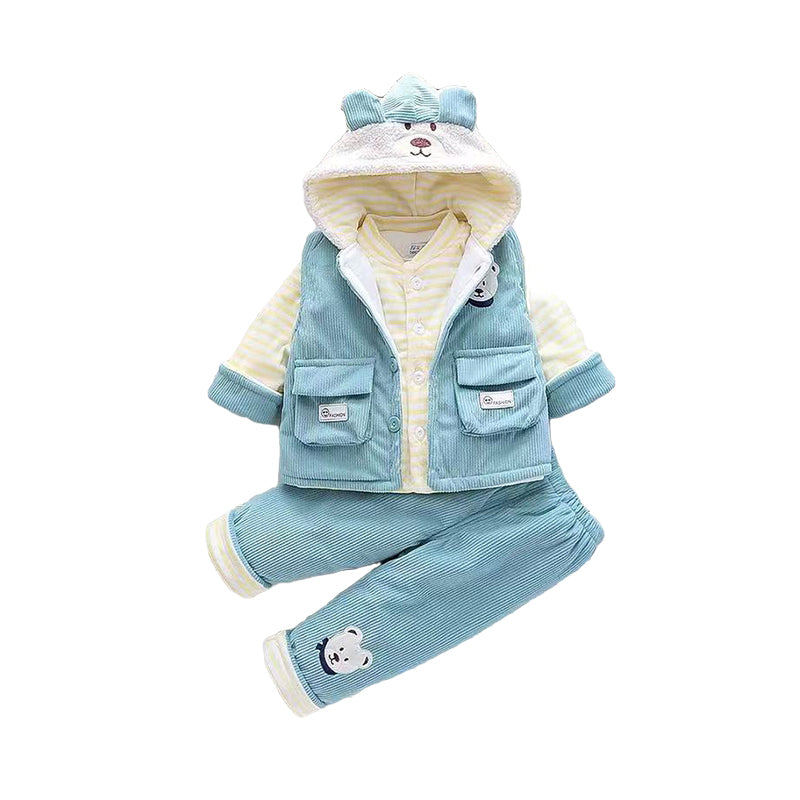 3 Pieces Set Baby Unisex Striped Jackets Outwears Cartoon Embroidered Vests Waistcoats And Pants Wholesale 22120950