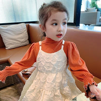 Load image into Gallery viewer, 2 Pieces Set Baby Kid Girls Solid Color Muslin&amp;Ribbed Tops And Dresses Wholesale 22120952
