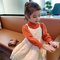 Load image into Gallery viewer, 2 Pieces Set Baby Kid Girls Solid Color Muslin&amp;Ribbed Tops And Dresses Wholesale 22120952
