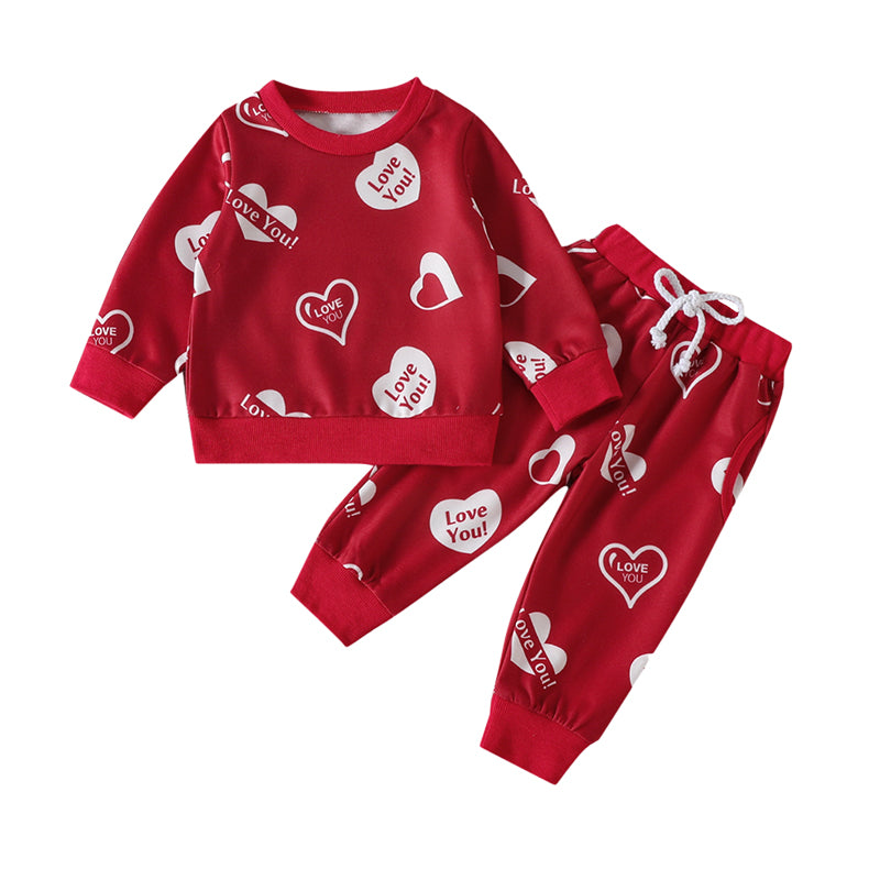 2 Pieces Set Baby Kid Unisex Valentine's Day Letters Love heart Hoodies Swearshirts And Pants Wholesale 221209567