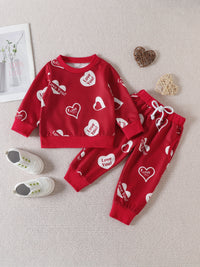 Load image into Gallery viewer, 2 Pieces Set Baby Kid Unisex Valentine&#39;s Day Letters Love heart Hoodies Swearshirts And Pants Wholesale 221209567
