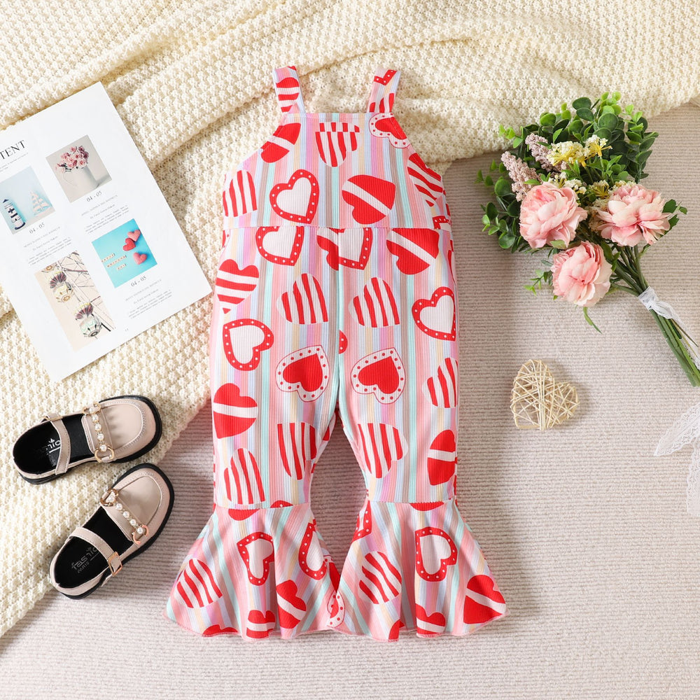 Baby Kid Girls Striped Rainbow Love heart Print Valentine's Day Jumpsuits Wholesale 221209604