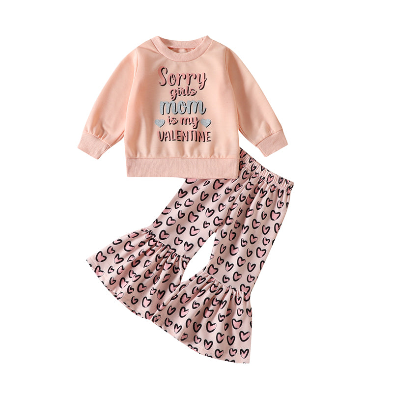 2 Pieces Set Baby Kid Girls Valentine's Day Letters Print Tops And Love heart Pants Wholesale 221209612