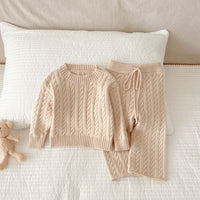 Load image into Gallery viewer, 2 Pieces Set Baby Kid Girls Solid Color Sweaters Knitwear And Pants Wholesale 221209633
