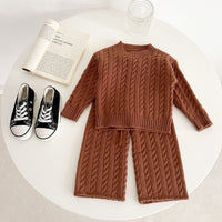 Load image into Gallery viewer, 2 Pieces Set Baby Kid Girls Solid Color Sweaters Knitwear And Pants Wholesale 221209633
