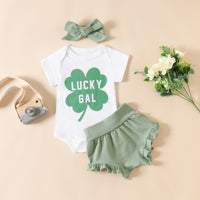 Load image into Gallery viewer, 2 Pieces Set Baby Girls Letters Plant Rompers And Solid Color Shorts Wholesale 221209668
