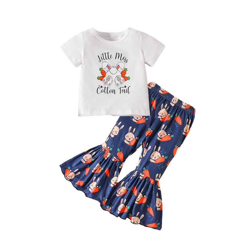 2 Pieces Set Baby Kid Girls Easter Letters Print T-Shirts And Cartoon Pants Wholesale 221209670