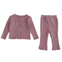 Load image into Gallery viewer, 2 Pieces Set Baby Kid Girls Solid Color Muslin&amp;Ribbed Tops And Pants Wholesale 221209676
