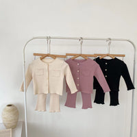 Load image into Gallery viewer, 2 Pieces Set Baby Kid Girls Solid Color Muslin&amp;Ribbed Tops And Pants Wholesale 221209676
