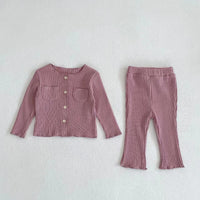 Load image into Gallery viewer, 2 Pieces Set Baby Kid Girls Solid Color Muslin&amp;Ribbed Tops And Pants Wholesale 221209676
