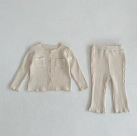 Load image into Gallery viewer, 2 Pieces Set Baby Kid Girls Solid Color Muslin&amp;Ribbed Tops And Pants Wholesale 221209676
