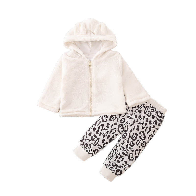 2 Pieces Set Baby Kid Girls Solid Color Jackets Outwears And Leopard Pants Wholesale 221209680