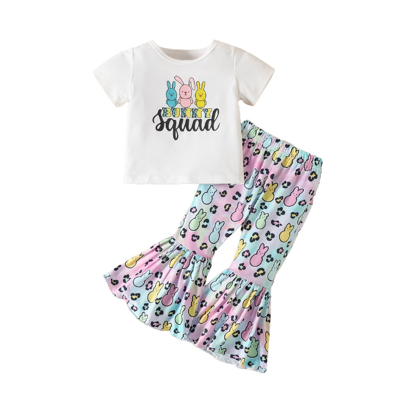 2 Pieces Set Baby Kid Girls Easter Letters Cartoon Print T-Shirts And Pants Wholesale 221209689