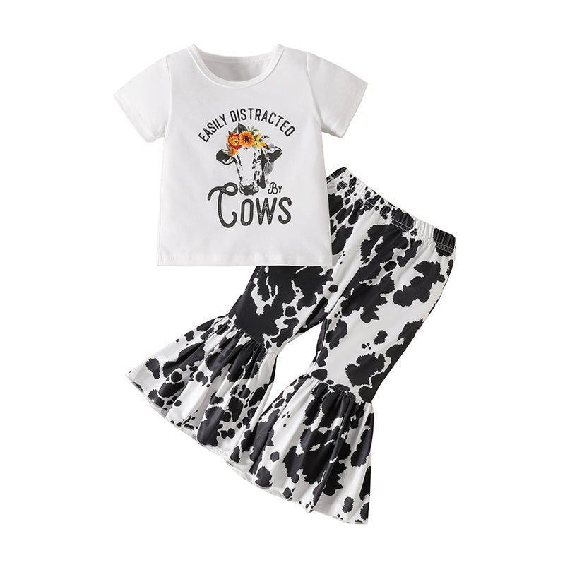 2 Pieces Set Baby Kid Girls Letters Animals Print T-Shirts And Pants Wholesale 221209692