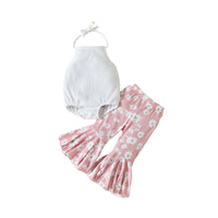 Load image into Gallery viewer, 2 Pieces Set Baby Girls Solid Color Print Rompers And Flower Pants Wholesale 221209708
