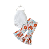 Load image into Gallery viewer, 2 Pieces Set Baby Girls Solid Color Print Rompers And Flower Pants Wholesale 221209708
