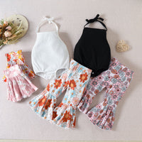 Load image into Gallery viewer, 2 Pieces Set Baby Girls Solid Color Print Rompers And Flower Pants Wholesale 221209708
