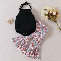 Load image into Gallery viewer, 2 Pieces Set Baby Girls Solid Color Print Rompers And Flower Pants Wholesale 221209708
