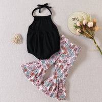Load image into Gallery viewer, 2 Pieces Set Baby Girls Solid Color Print Rompers And Flower Pants Wholesale 221209708
