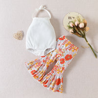 Load image into Gallery viewer, 2 Pieces Set Baby Girls Solid Color Print Rompers And Flower Pants Wholesale 221209708
