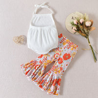 Load image into Gallery viewer, 2 Pieces Set Baby Girls Solid Color Print Rompers And Flower Pants Wholesale 221209708
