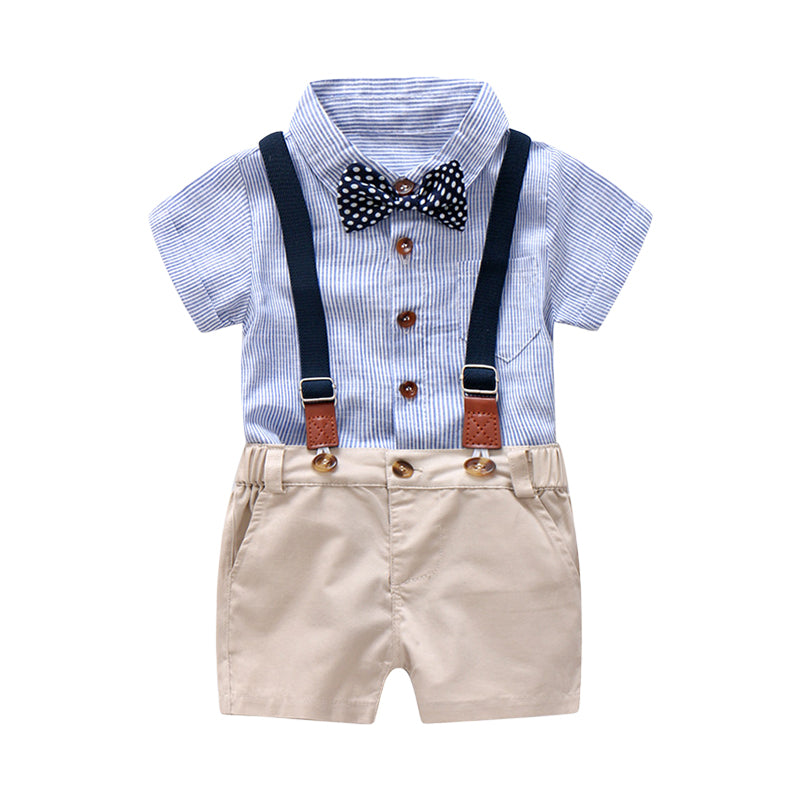 2 Pieces Set Baby Boys Birthday Party Striped Bow Rompers And Solid Color Rompers Wholesale 22121407