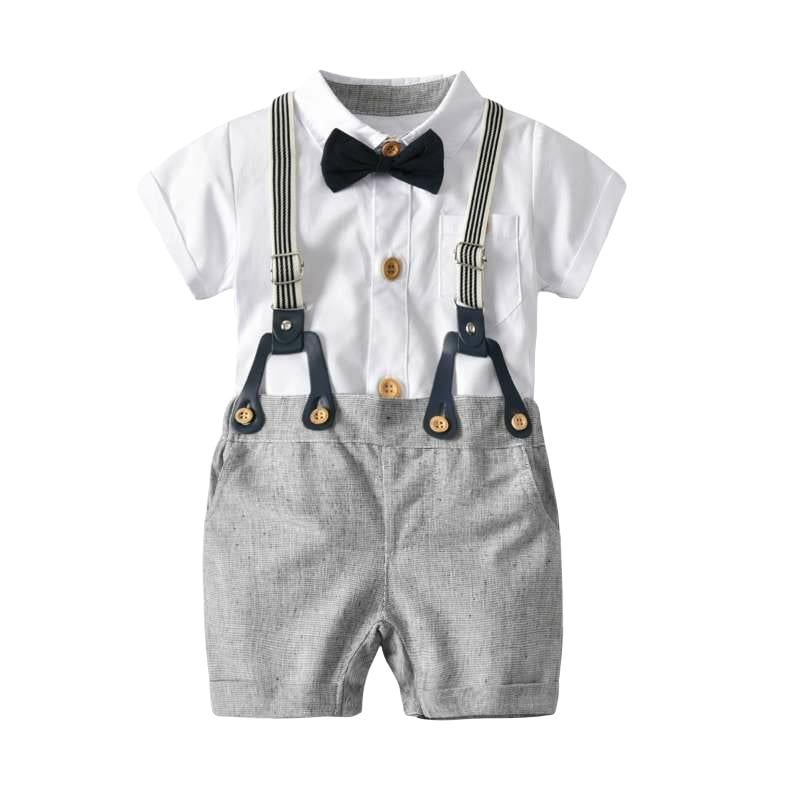 2 Pieces Set Baby Boys Birthday Party Solid Color Bow Rompers And Rompers Wholesale 22121408